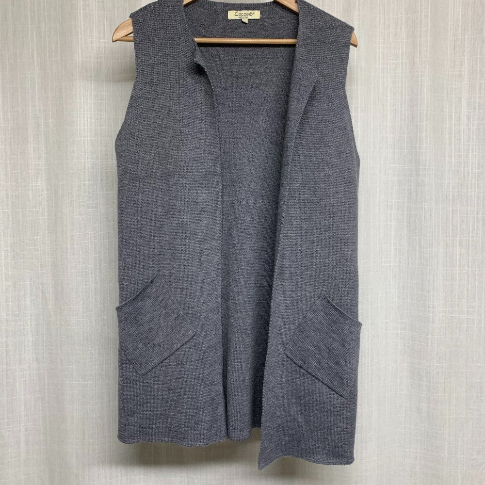 Cocogio Long Grey Sleeveless Cardigan M. Pockets